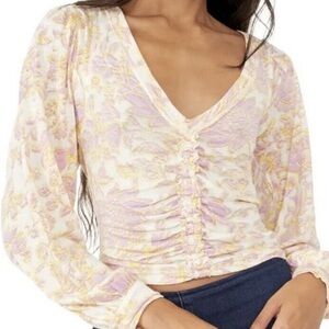 Free People Say the Word Floral V-Neck Ruched Top